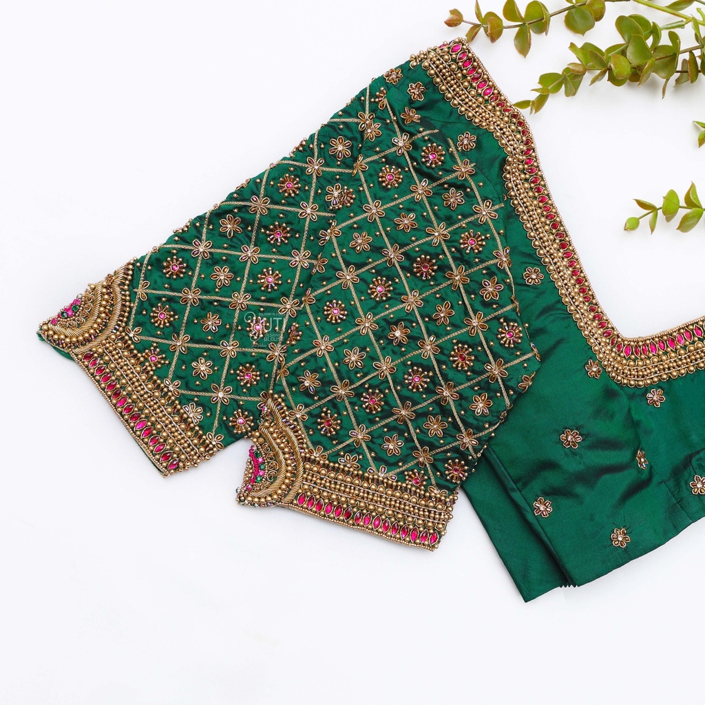 Green Embroidery bridal blouse Stitching