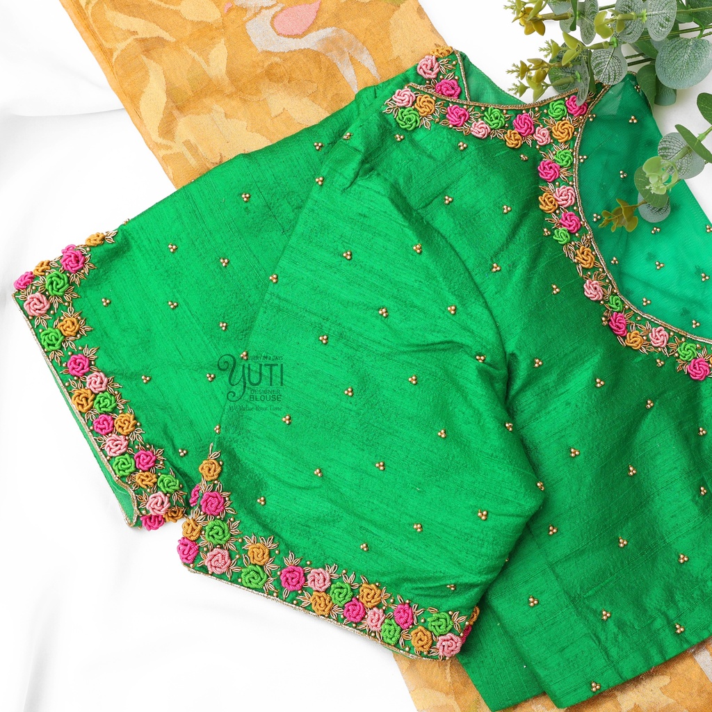 Green Floral Design Stitching