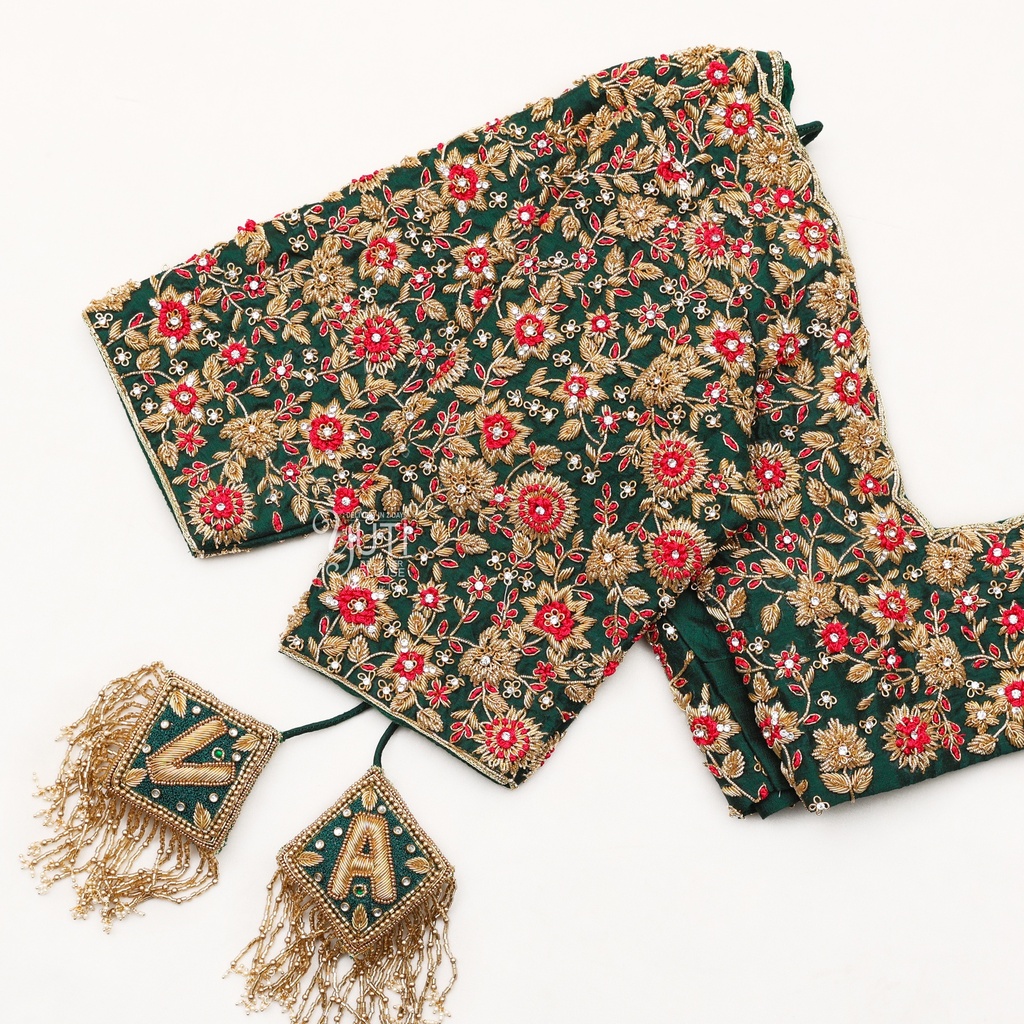 Green Floral bridal blouse Stitching