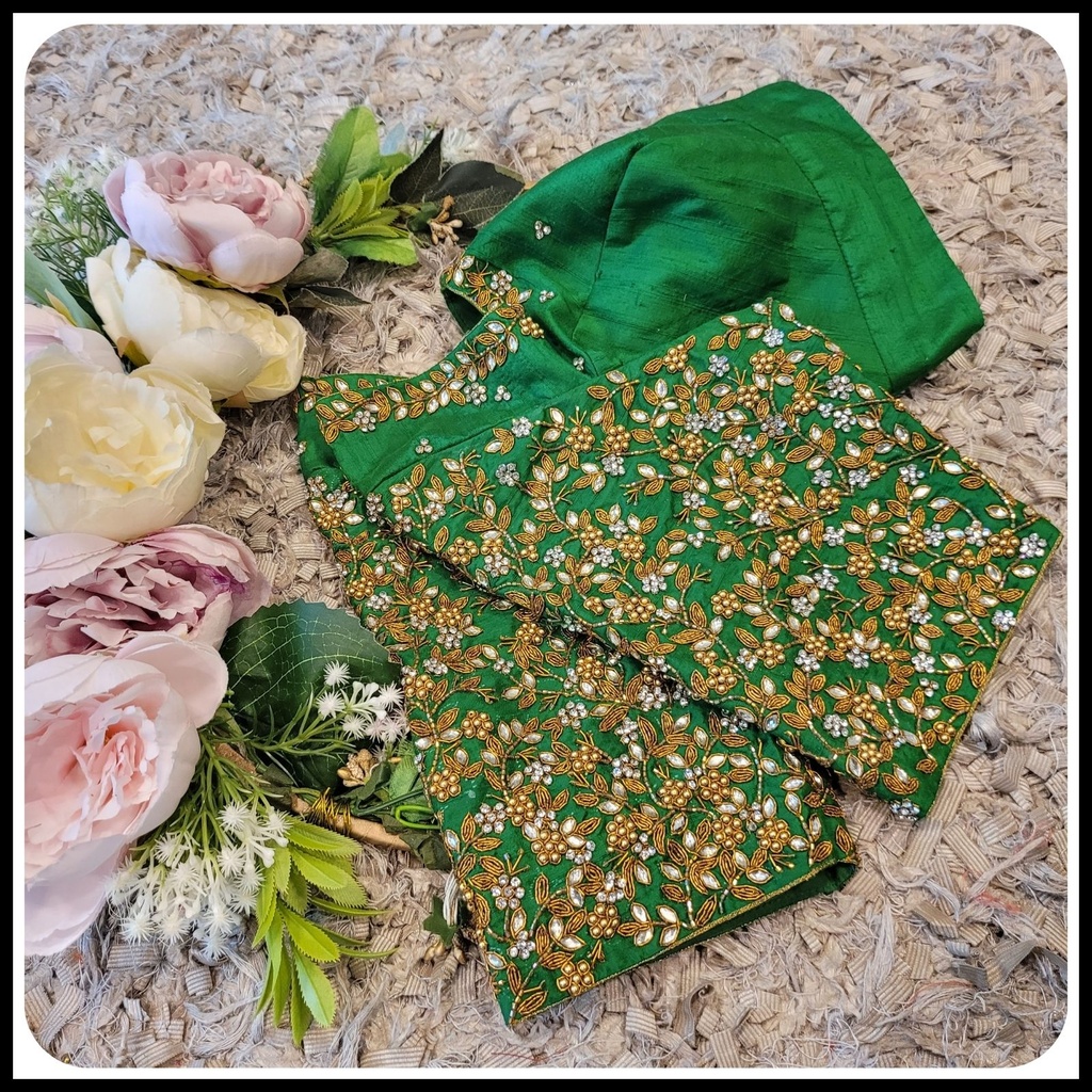 Green Kundan Floral Design Stitching