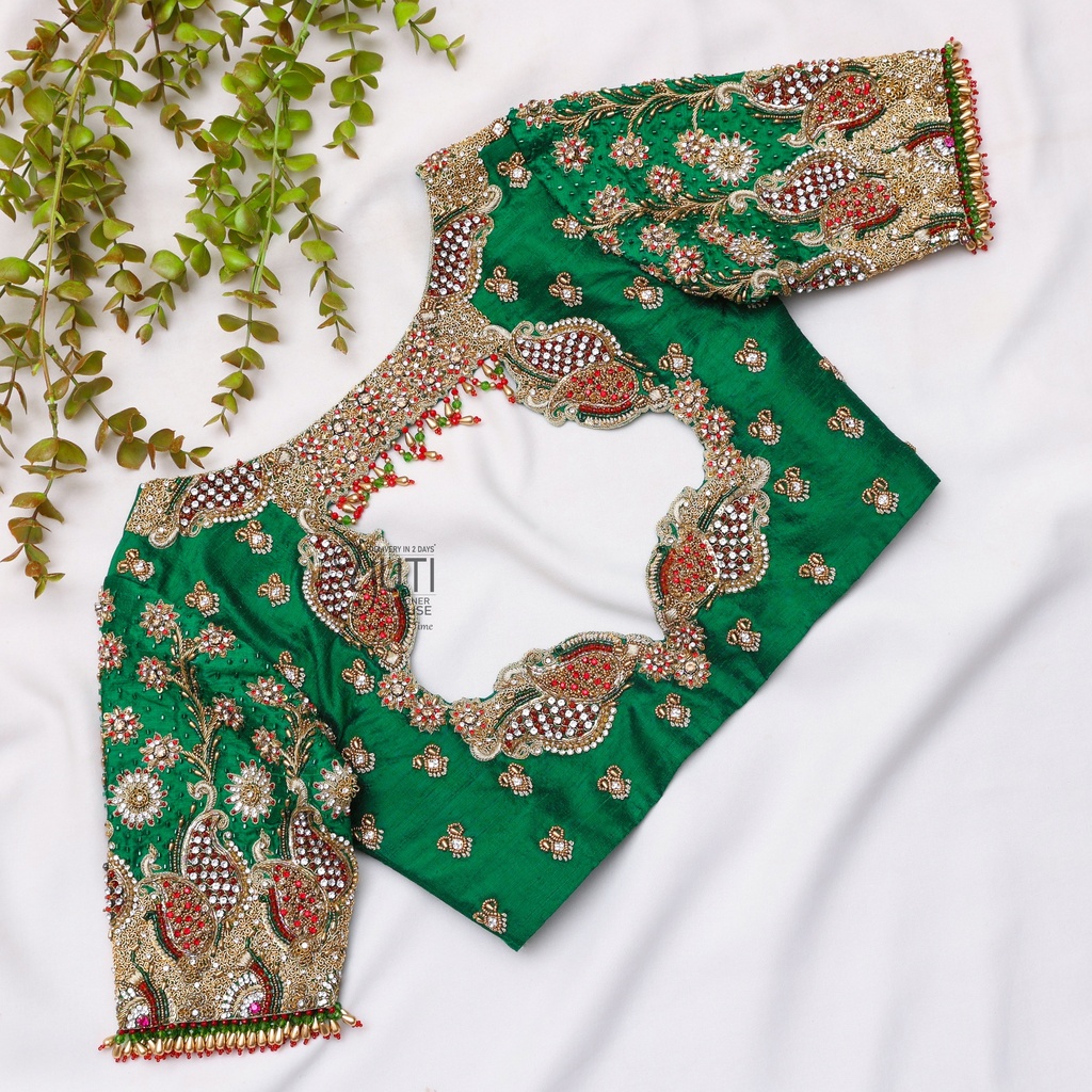 Green Paisley Bridal Blouse Stitching