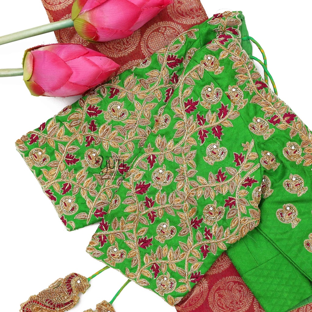 Green blouse with Peacock design Stitching