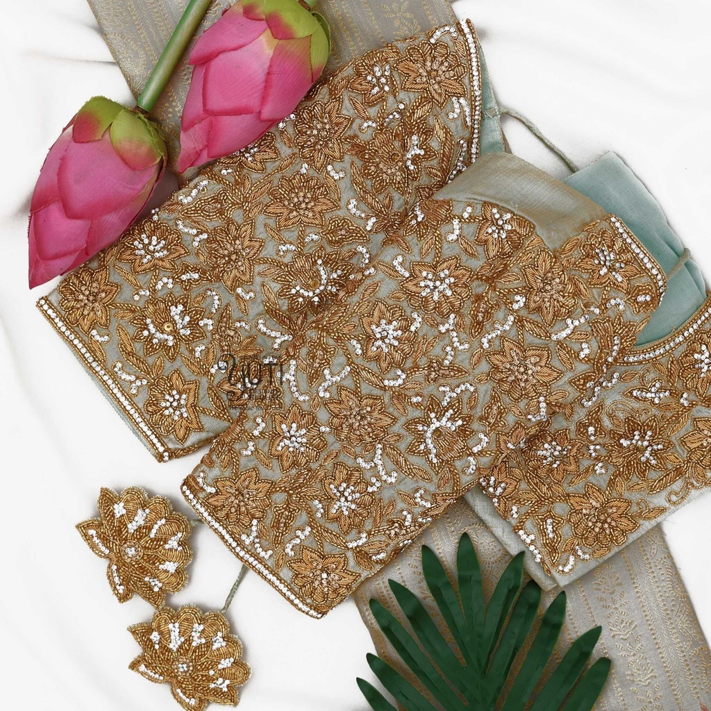 Grey embossed floral bridal blouse Stitching