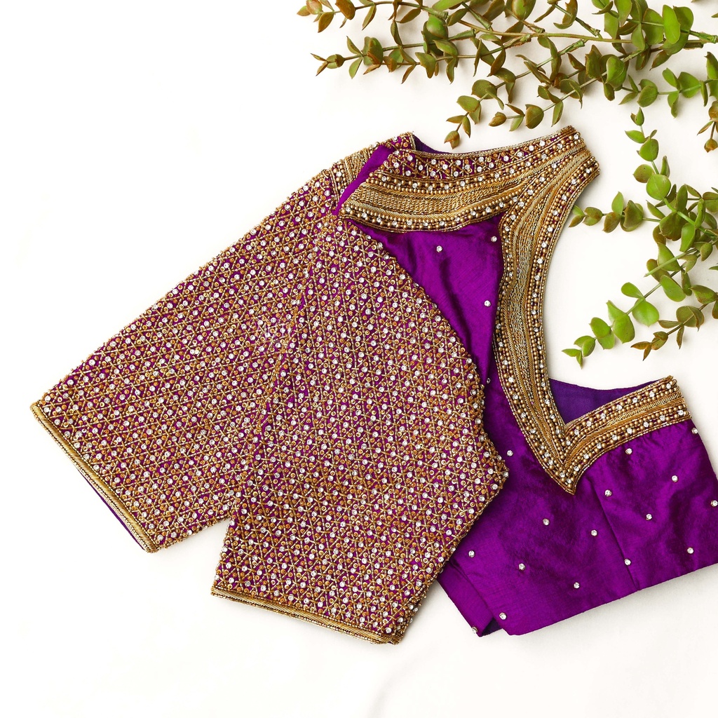 Introducing our exquisite Violet Eggplant embroidery blouse! Stitching