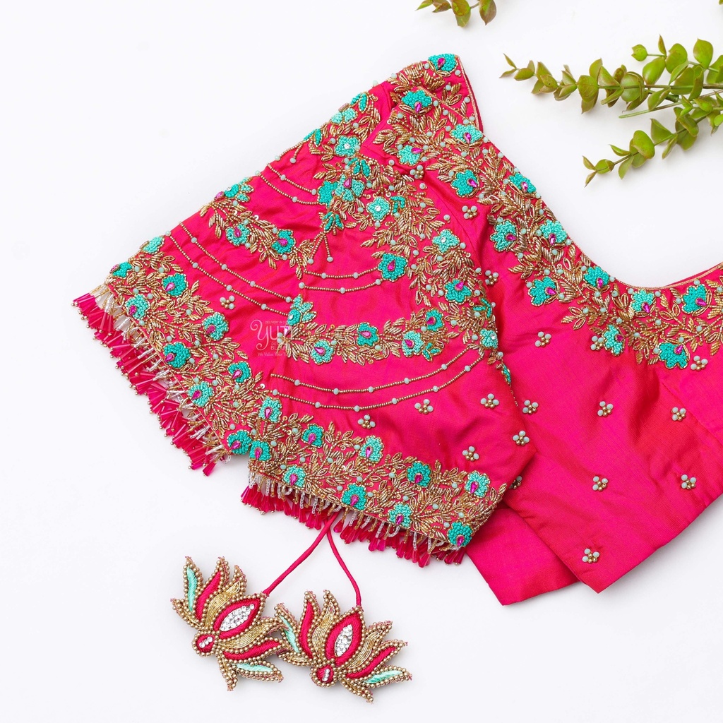 Introducing our stunning Dark Hot Pink Embroidery blouse Stitching