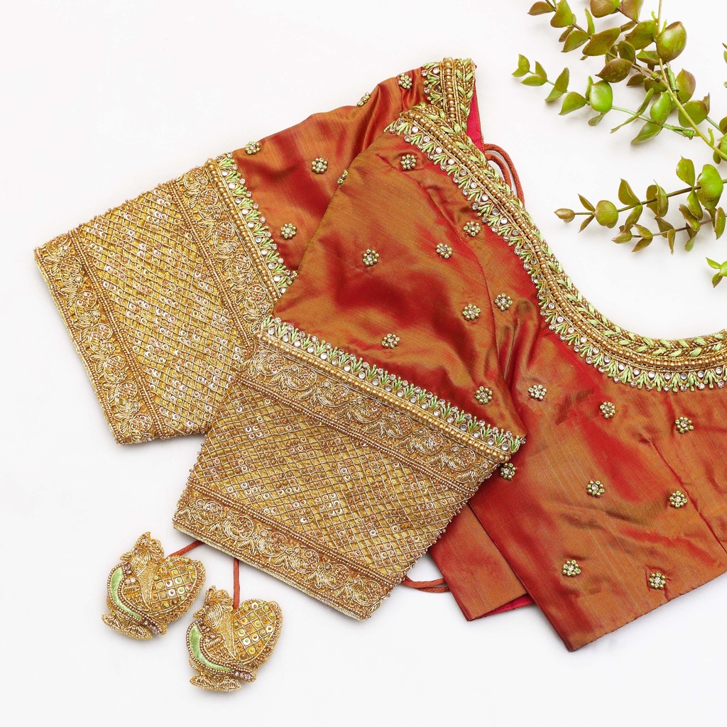 Introducing our stunning light brown embroidery bridal blouse! Stitching