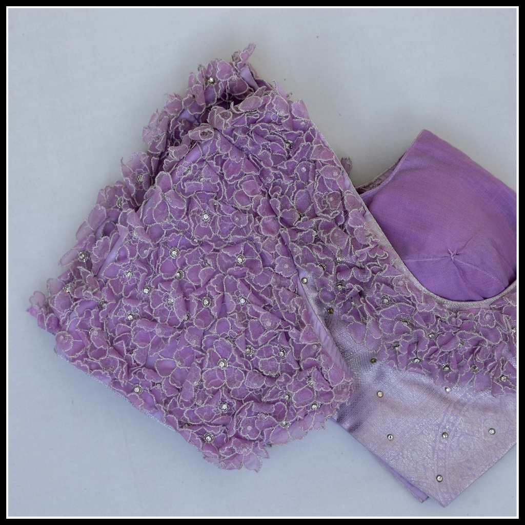 Lavender organza 3d floral design Stitching