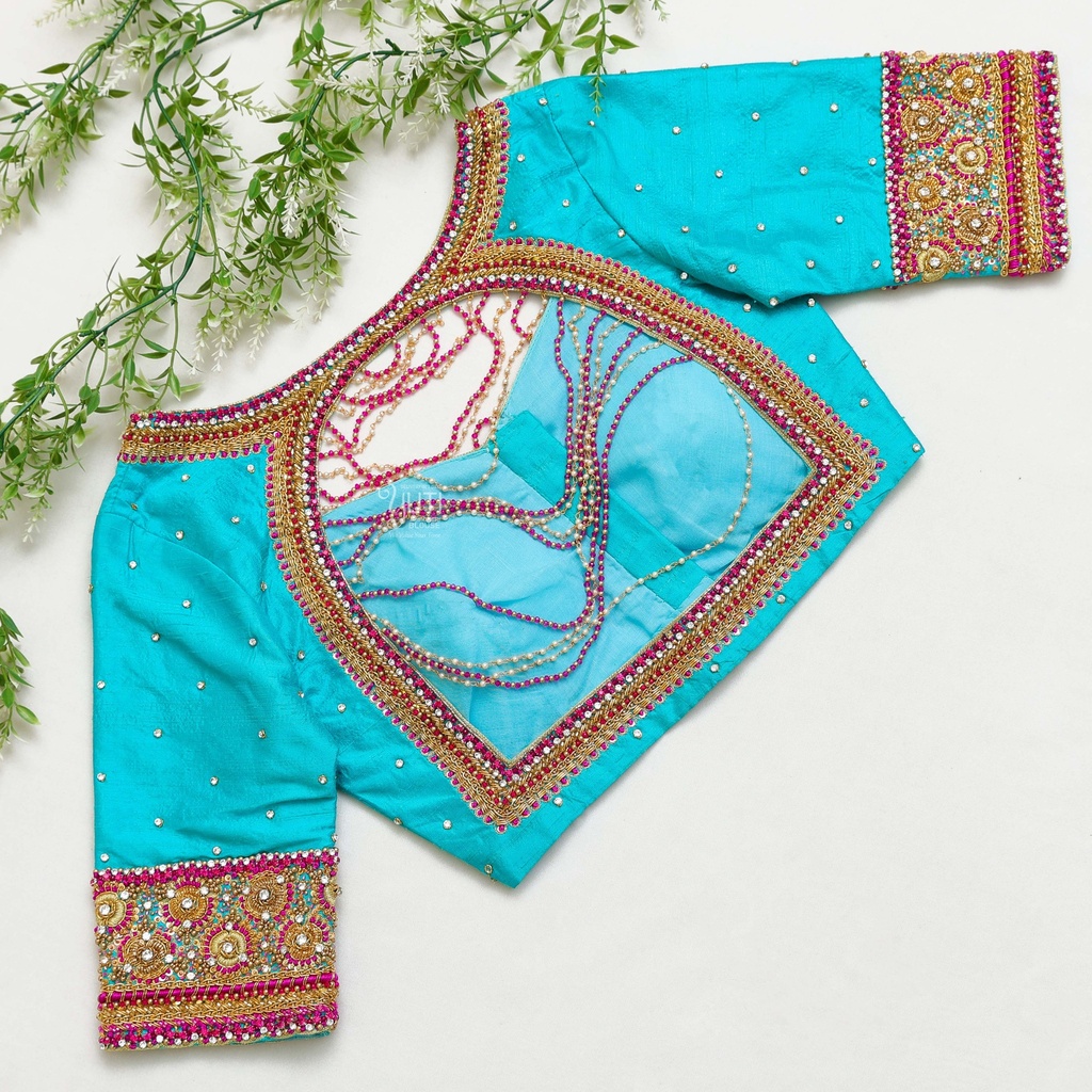 Like a mermaid bride in this stunning aqua blue bridal blouse Stitching