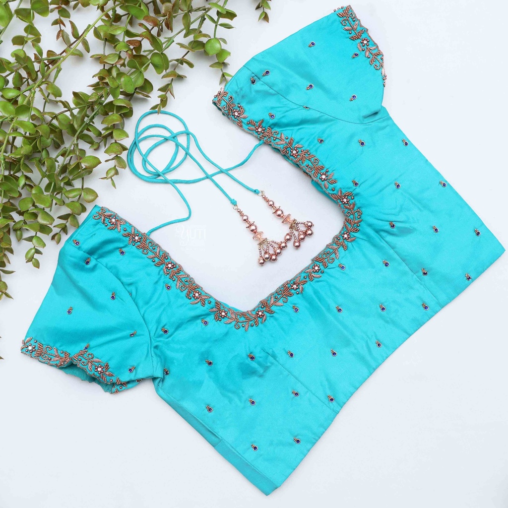 Like a sky blue princess in this gorgeous bridal blouse Stitching