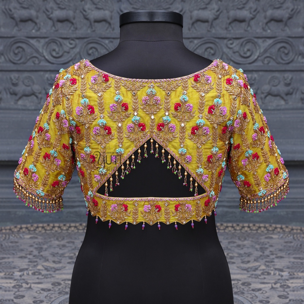 Lime Green Floral Bridal Blouse Stitching