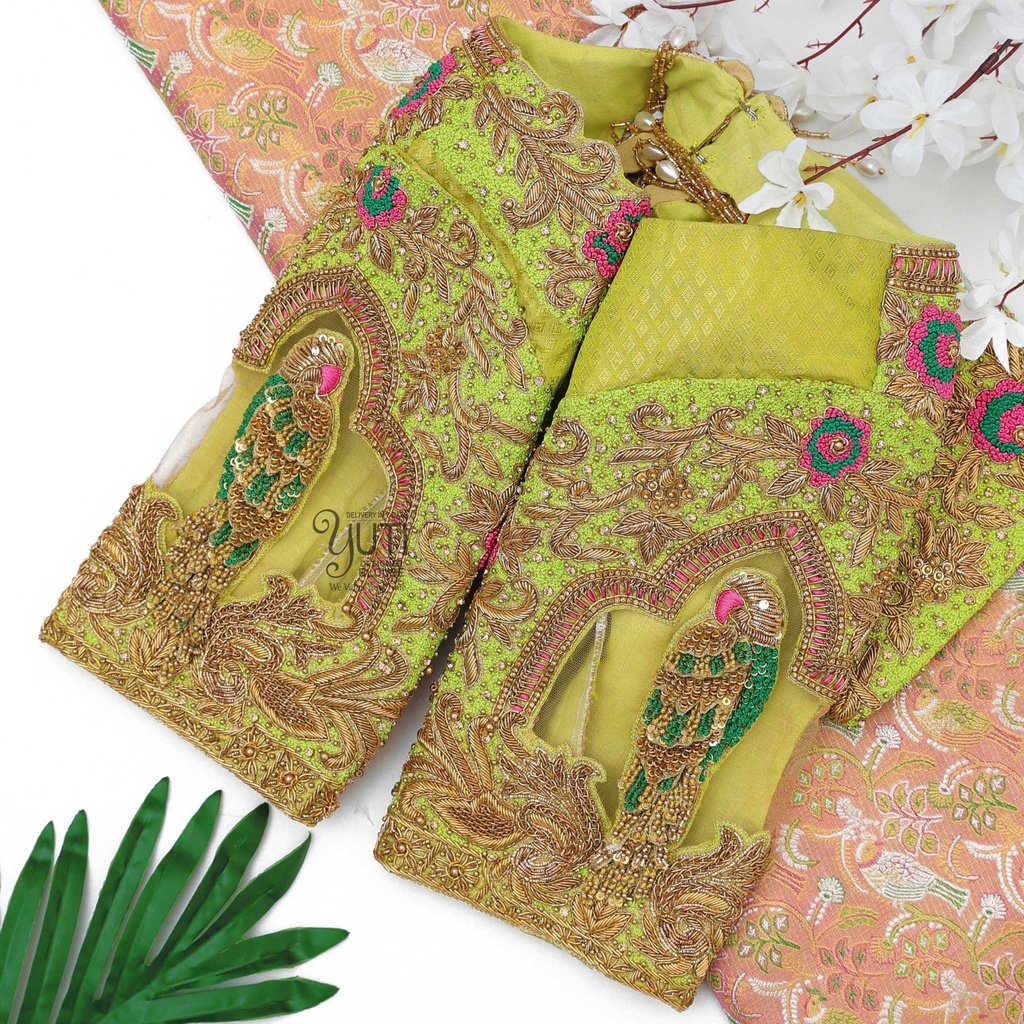 Lime green parrot bridal blouse Stitching