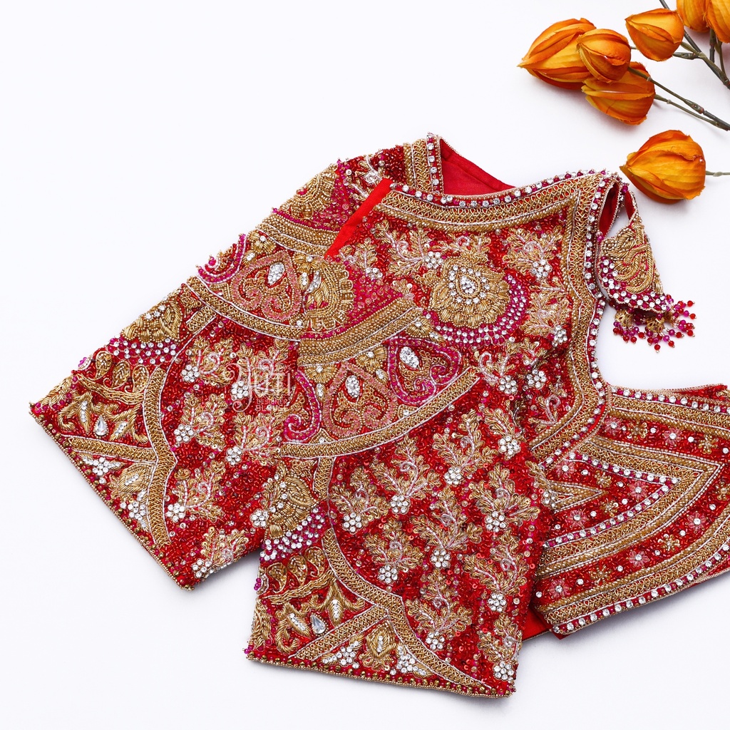 Maroon Floral bridal blouse Stitching