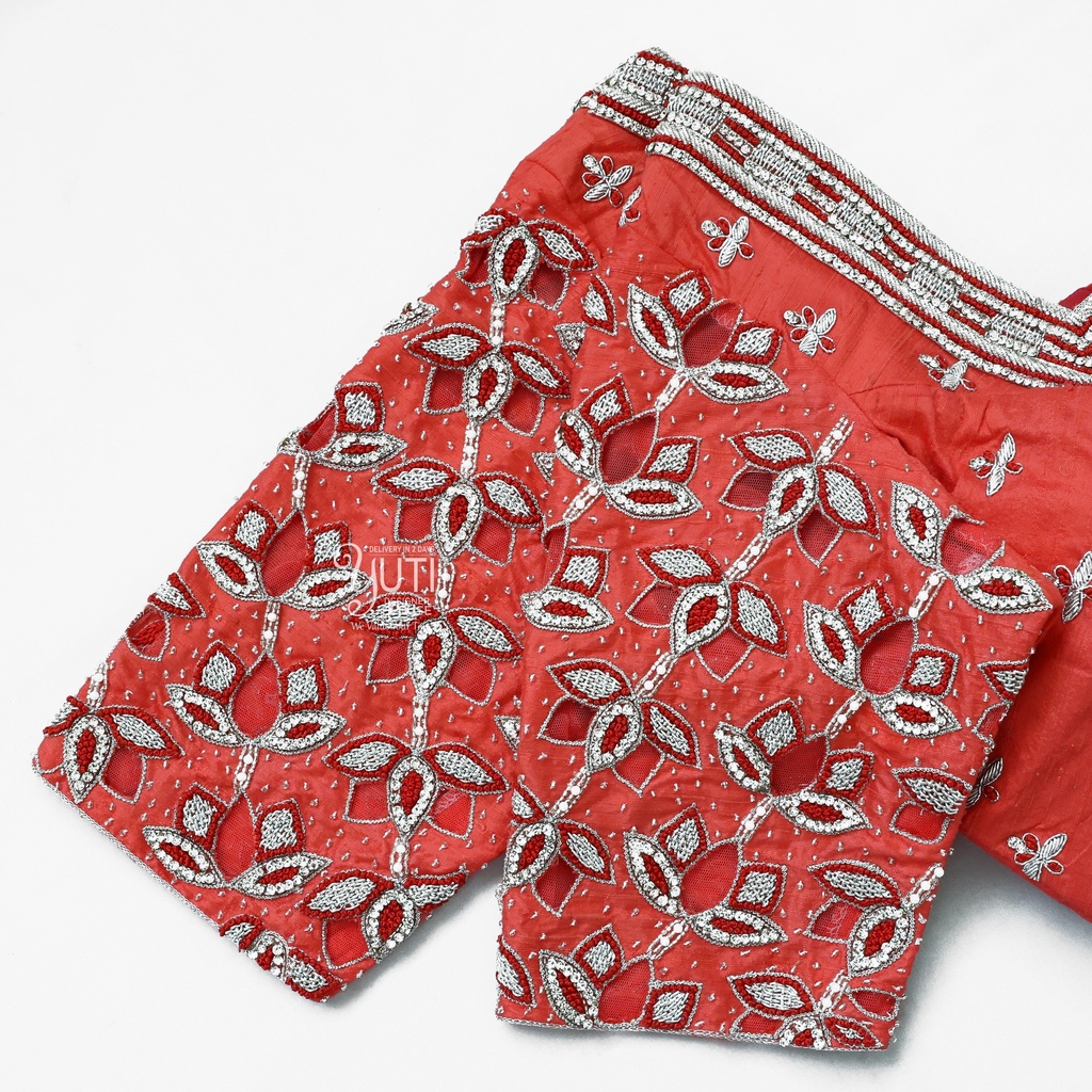 Maroon Lotus cutwork blouse Stitching