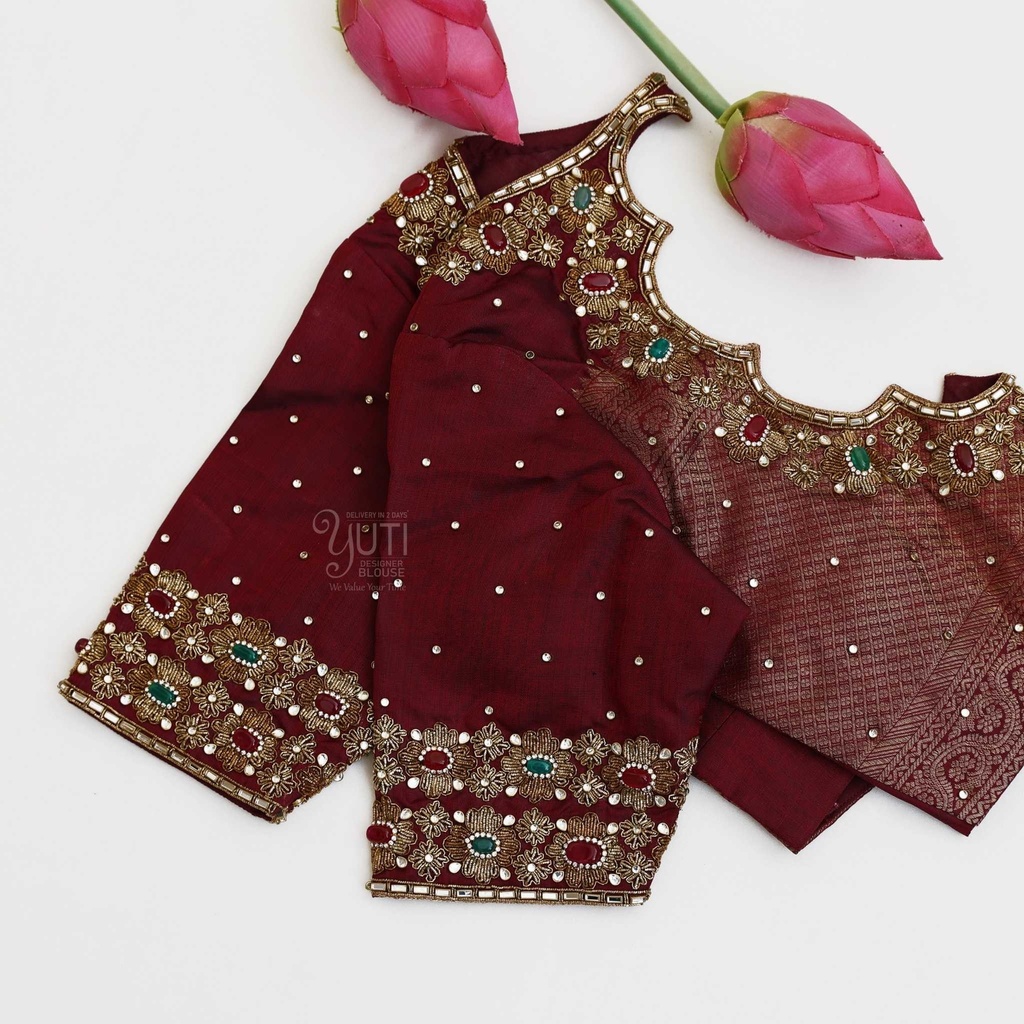 Maroon gem stone bridal design Stitching