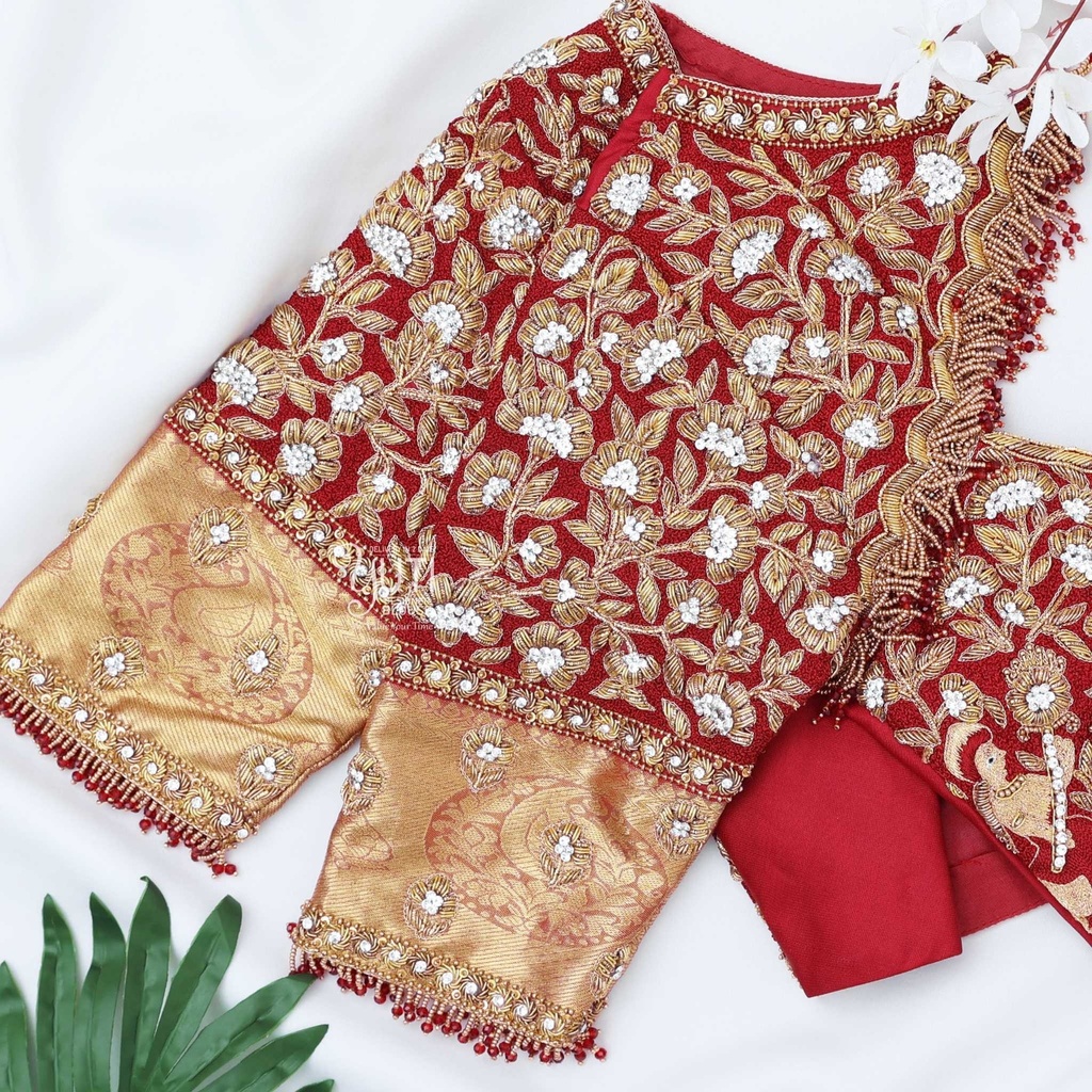 Maroon heavy floral palanquin blouse Stitching