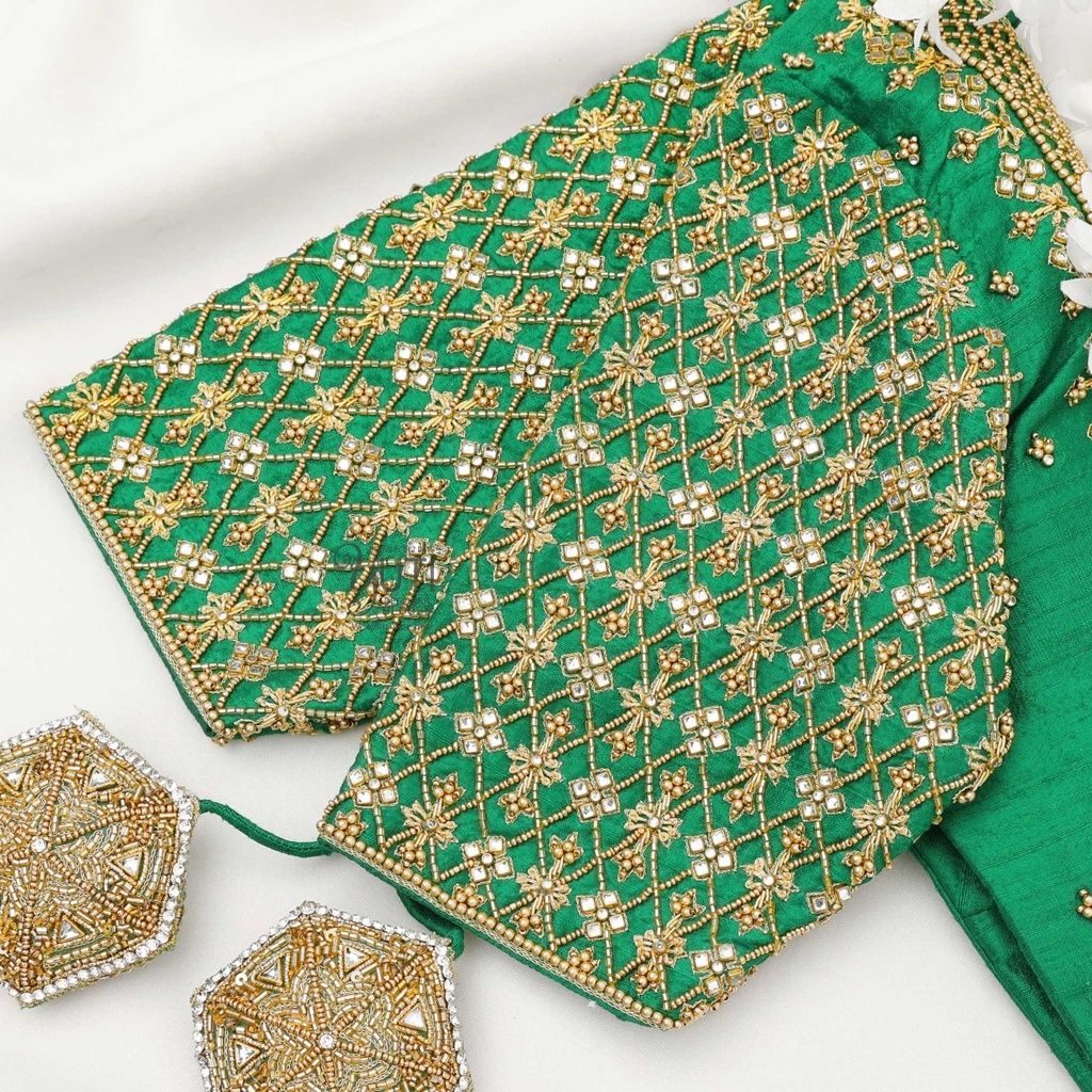 Muhurtham green checks design Stitching