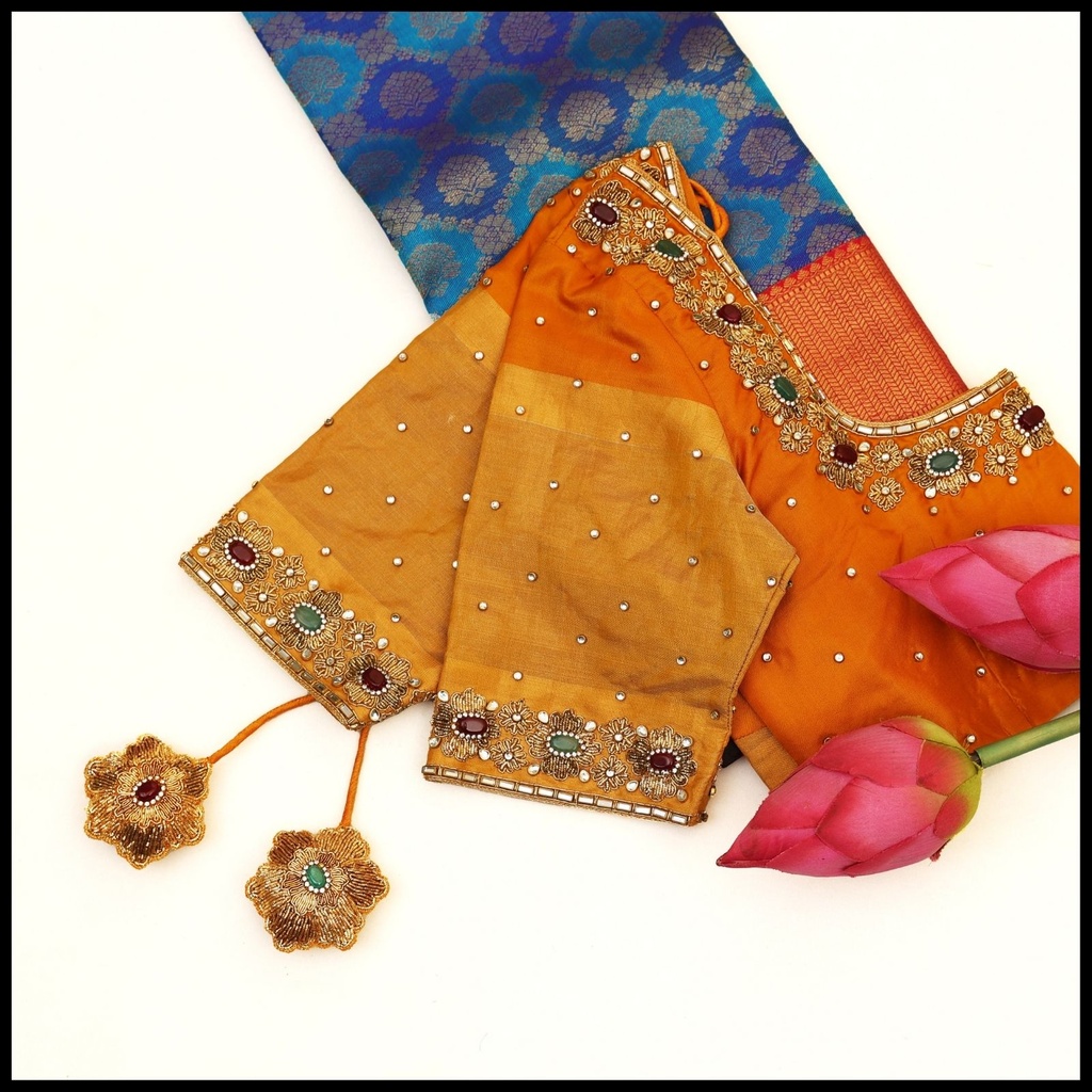 Mustard Yellow Floral Design Stitching