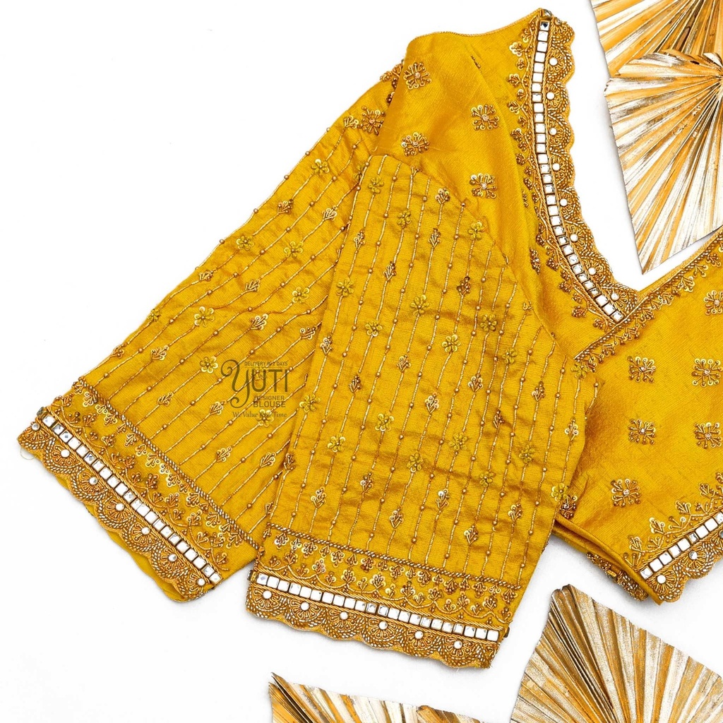 Mustard yellow scallop border blouse Stitching