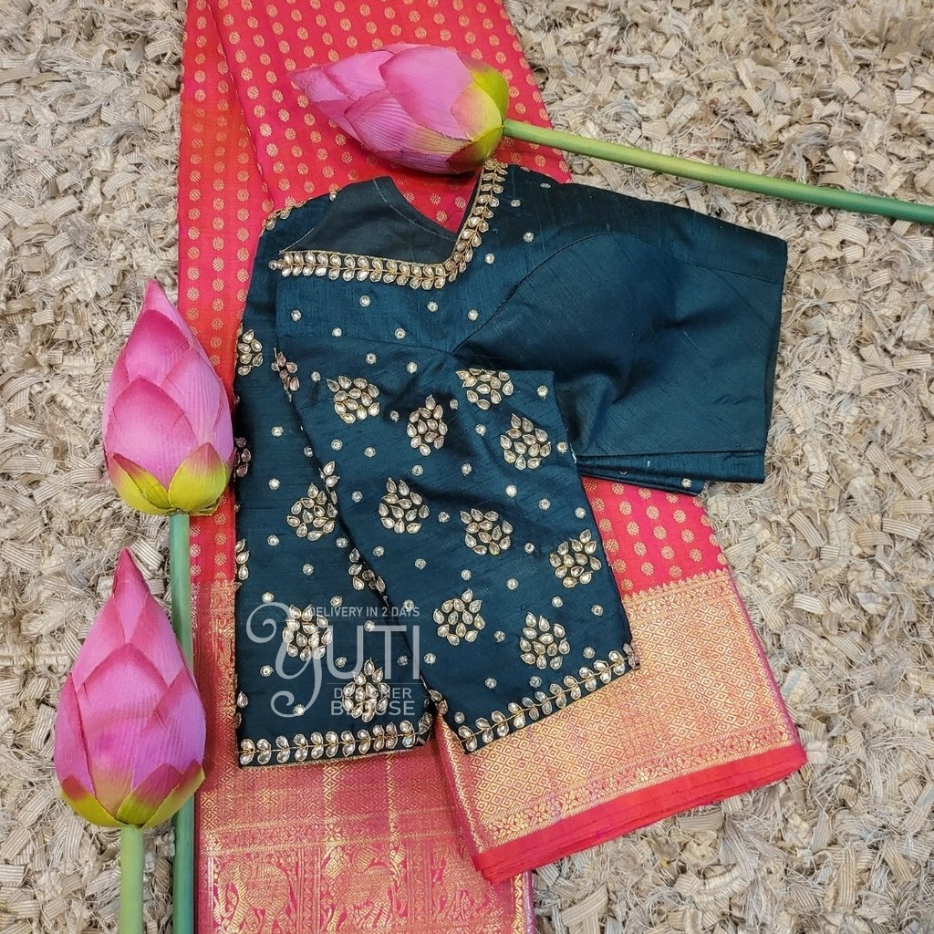 Navy Blue Kundan Motif Design Stitching