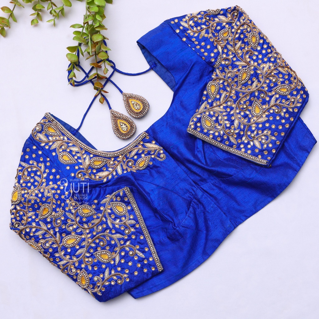 Navy blue aari work blouse| Grand bridal blouse design | SIZE 36(adjustable up to 32- 38) Stitching