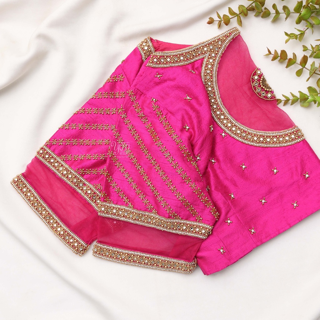 Neon Pink embroidery bridal blouse Stitching