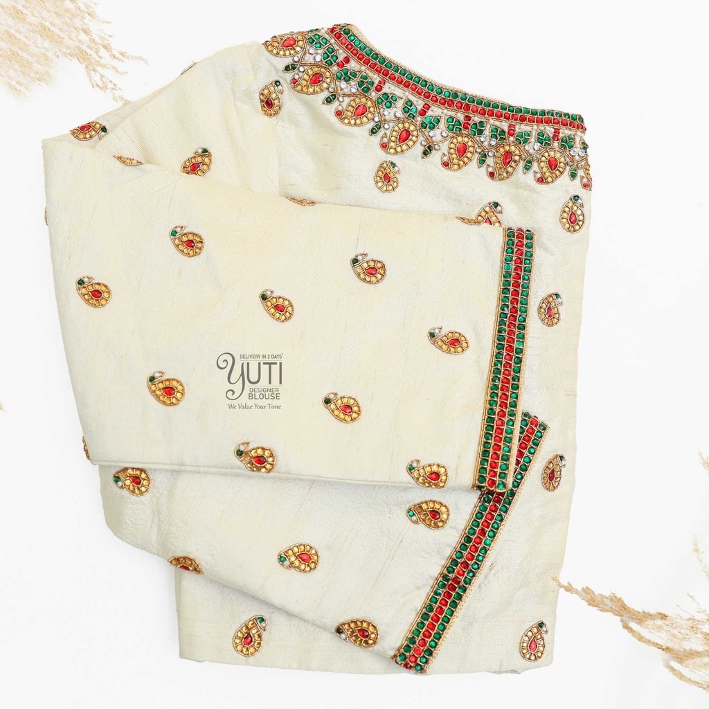 Off-white blouse with mango kemp Stitching