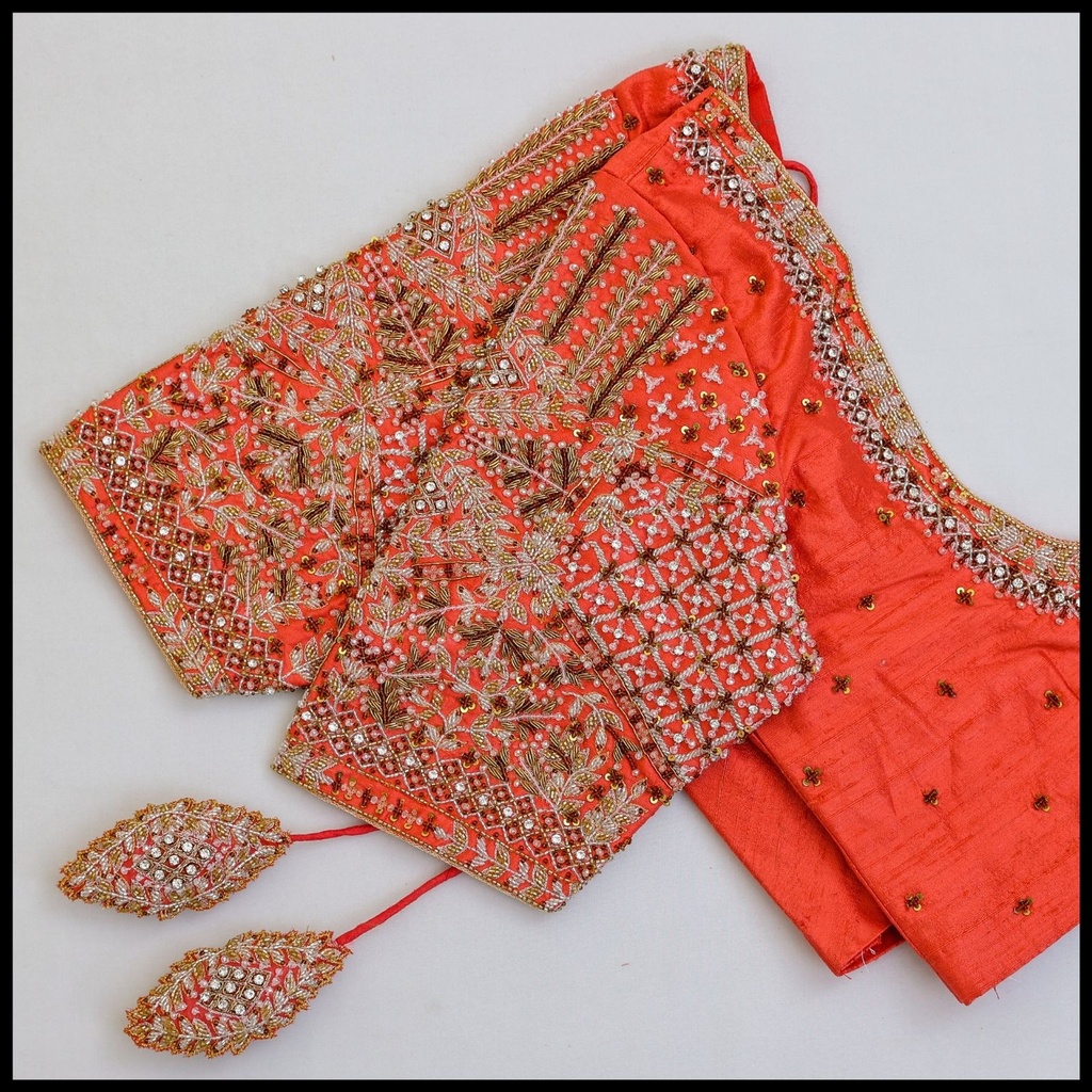 Orange bridal design blouse Stitching