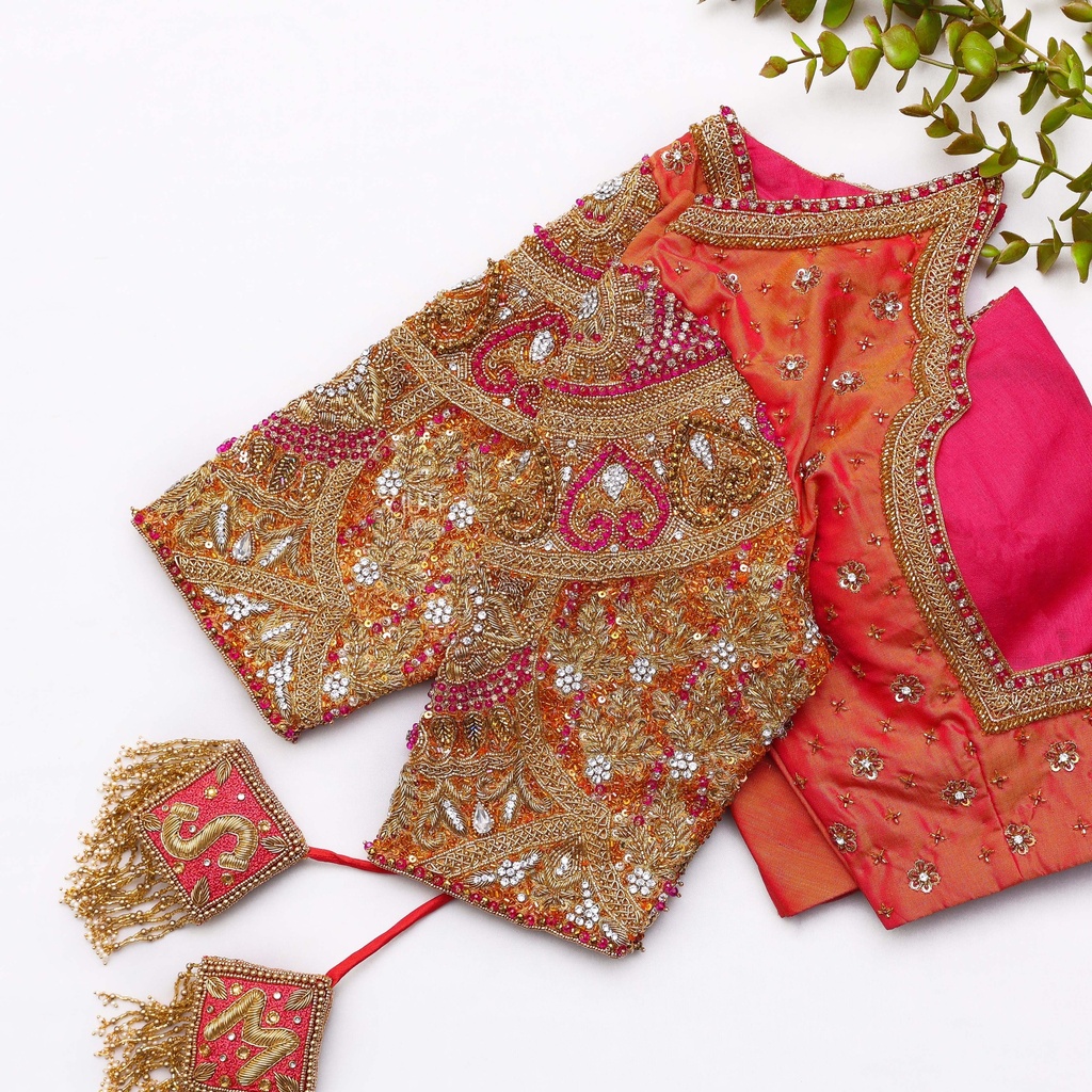 Orange color embroidery bridal blouse Stitching