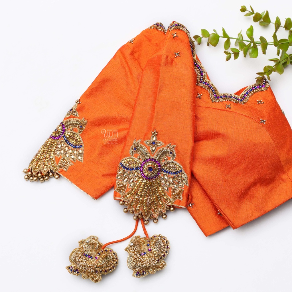 Orange embroidery bridal blouse Stitching
