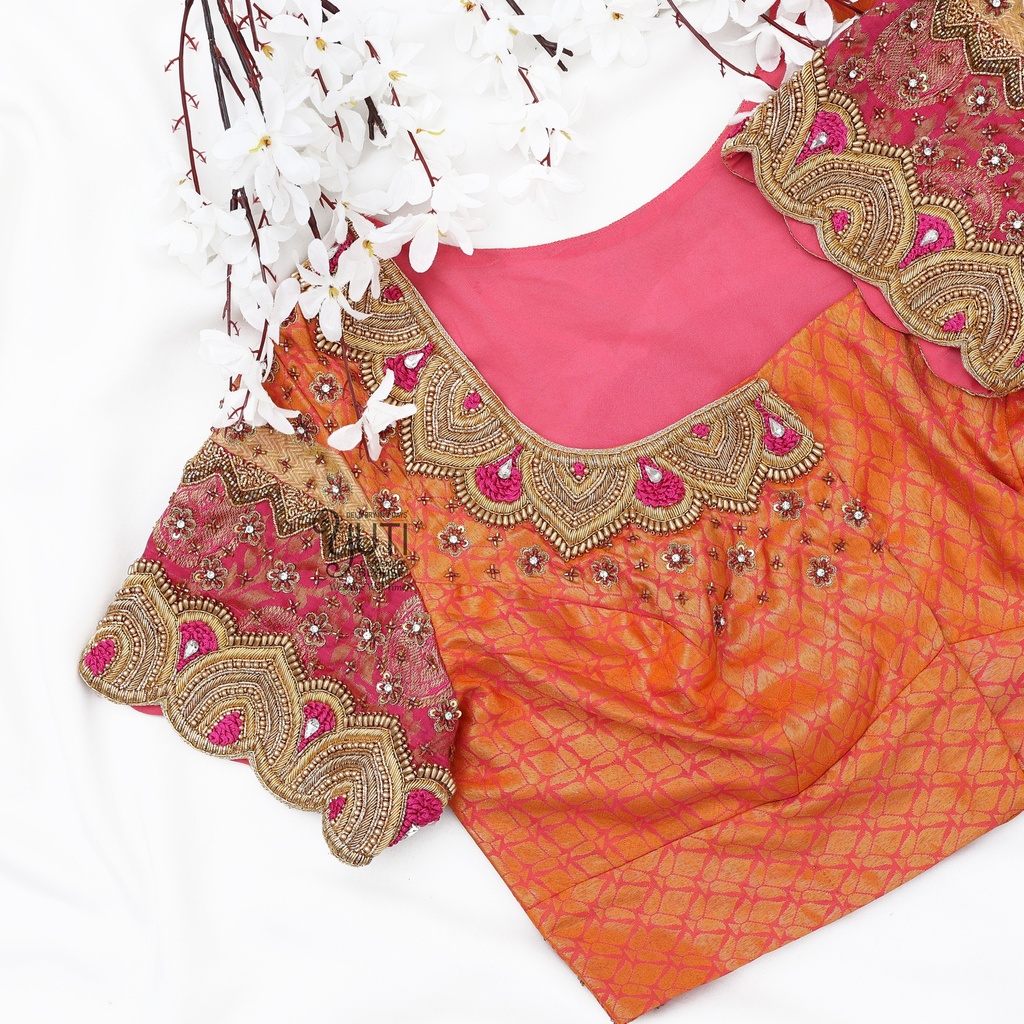 Orange peacock bridal blouse Stitching