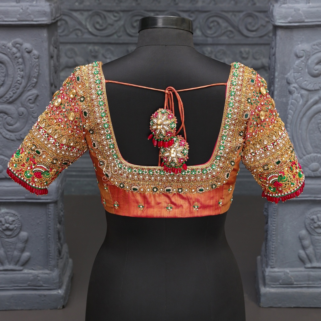 Orange-colored masterpiece of bridal blouse Stitching