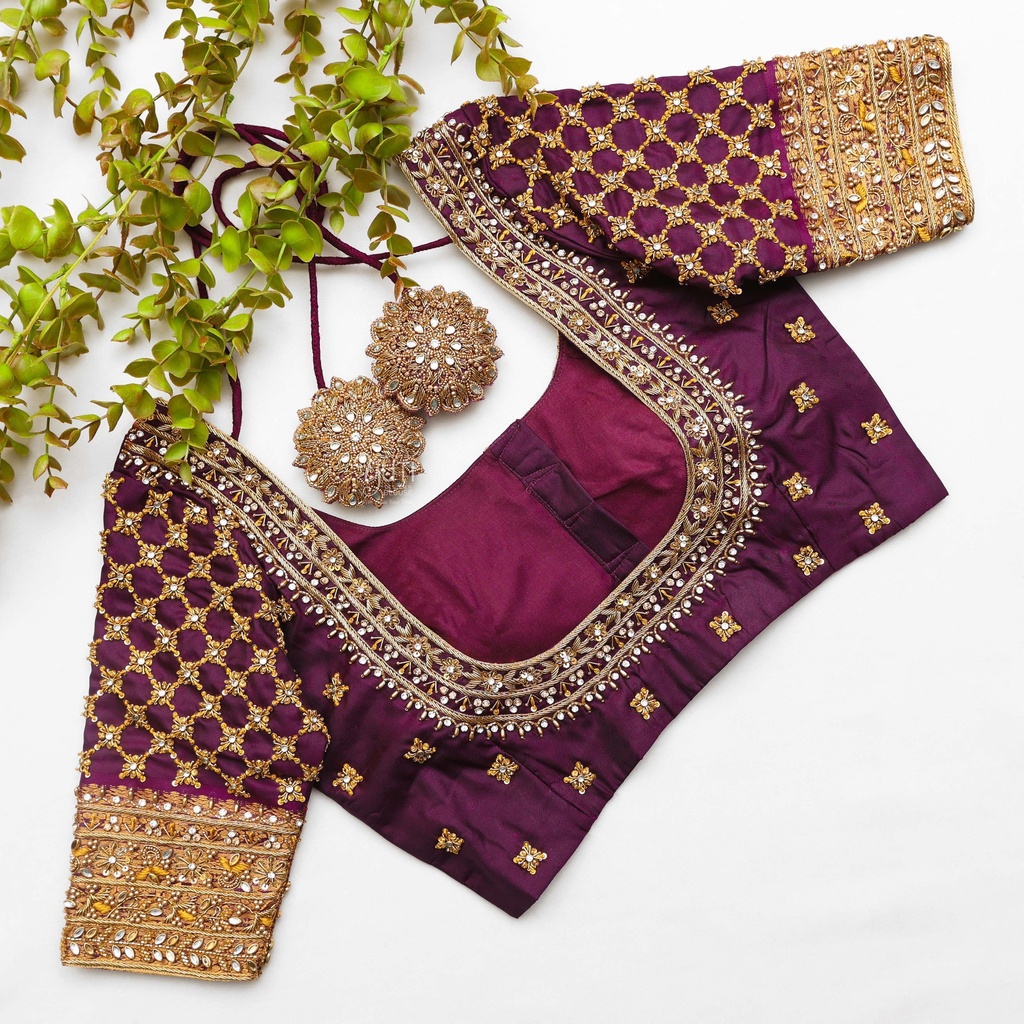 Our Stunning Wine Berry Colour Designer Blouse Stitching