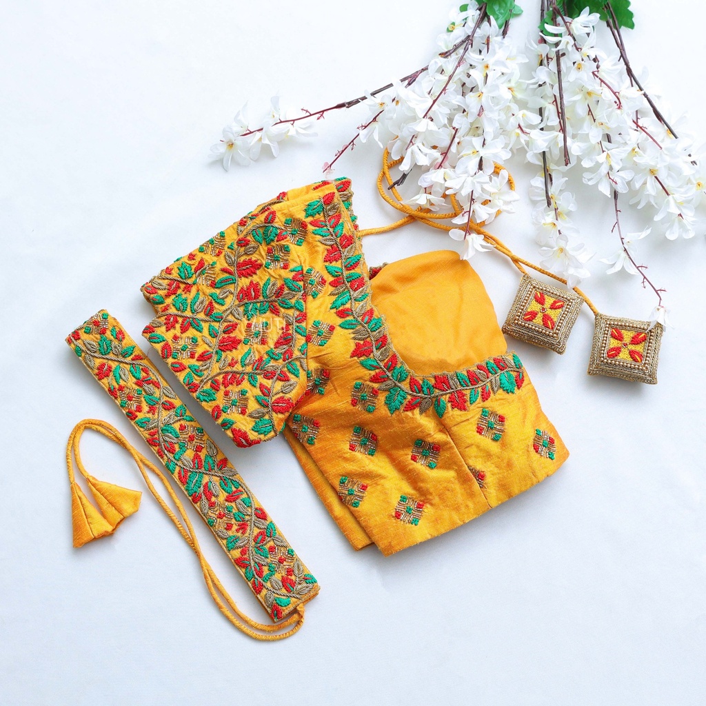 Our Stunning Yellow Designer Blouse Stitching