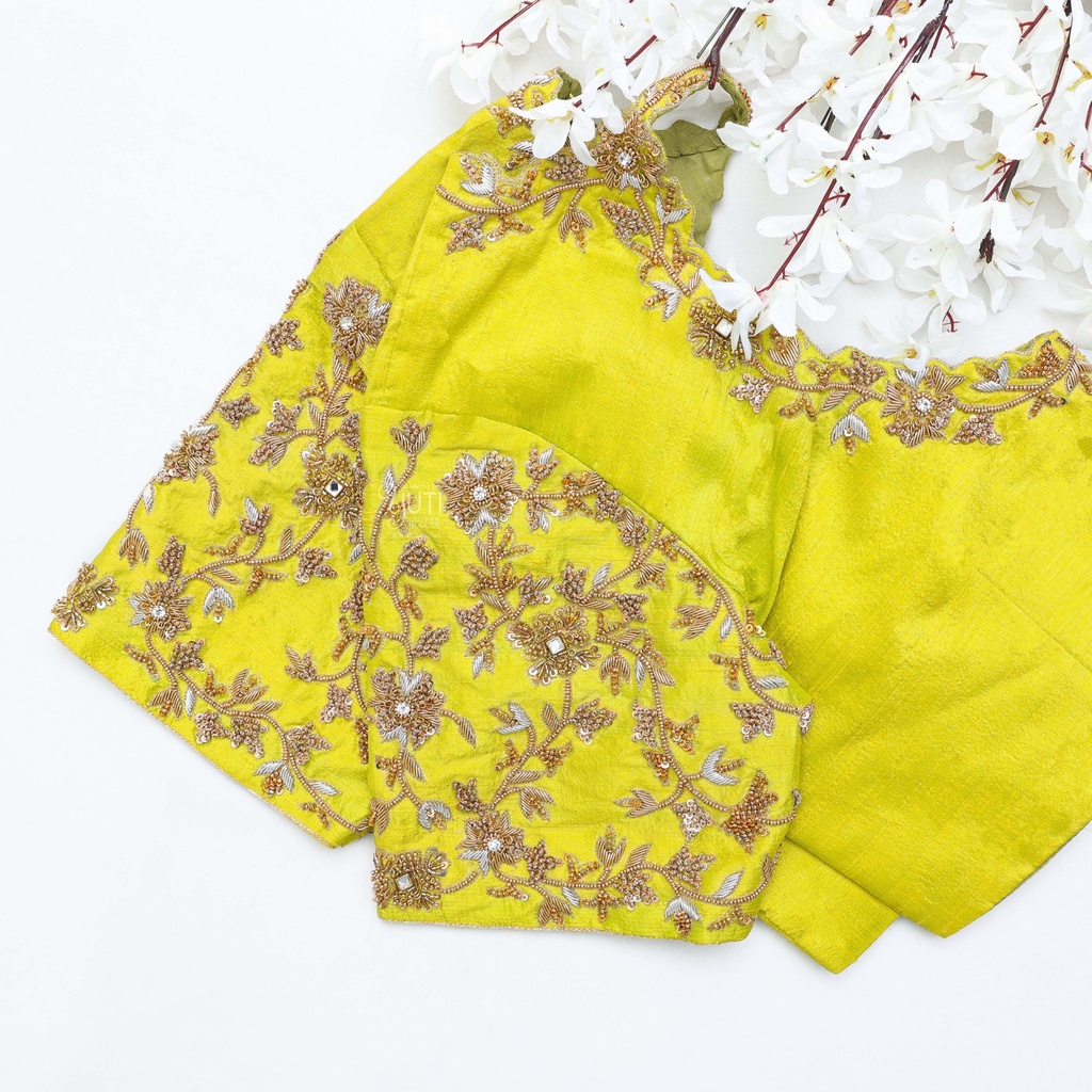 Our stunning Olive Yellow Bridal Blouse adds the perfect touch Stitching