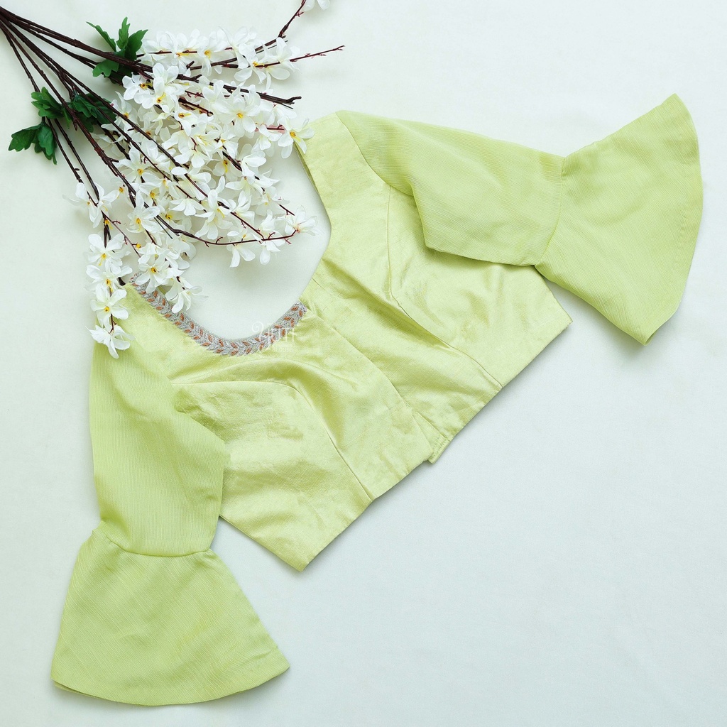 Pale Olive Embroidery Blouse Stitching