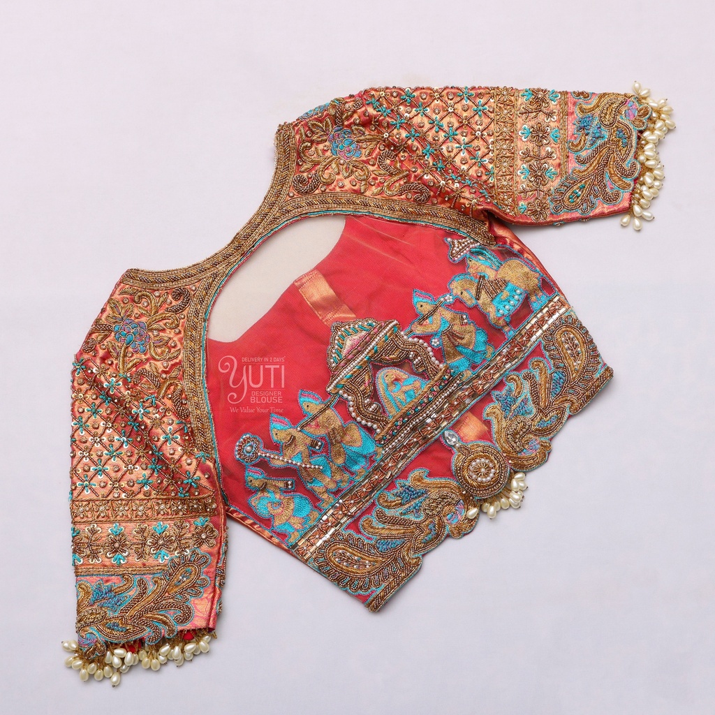 Pallaku design embroidery/ Grand bridal blouse design | SIZE 34 (adjustable up to 30 - 36) Stitching