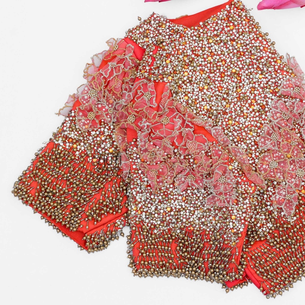 Peach 3D organza bridal blouse Stitching