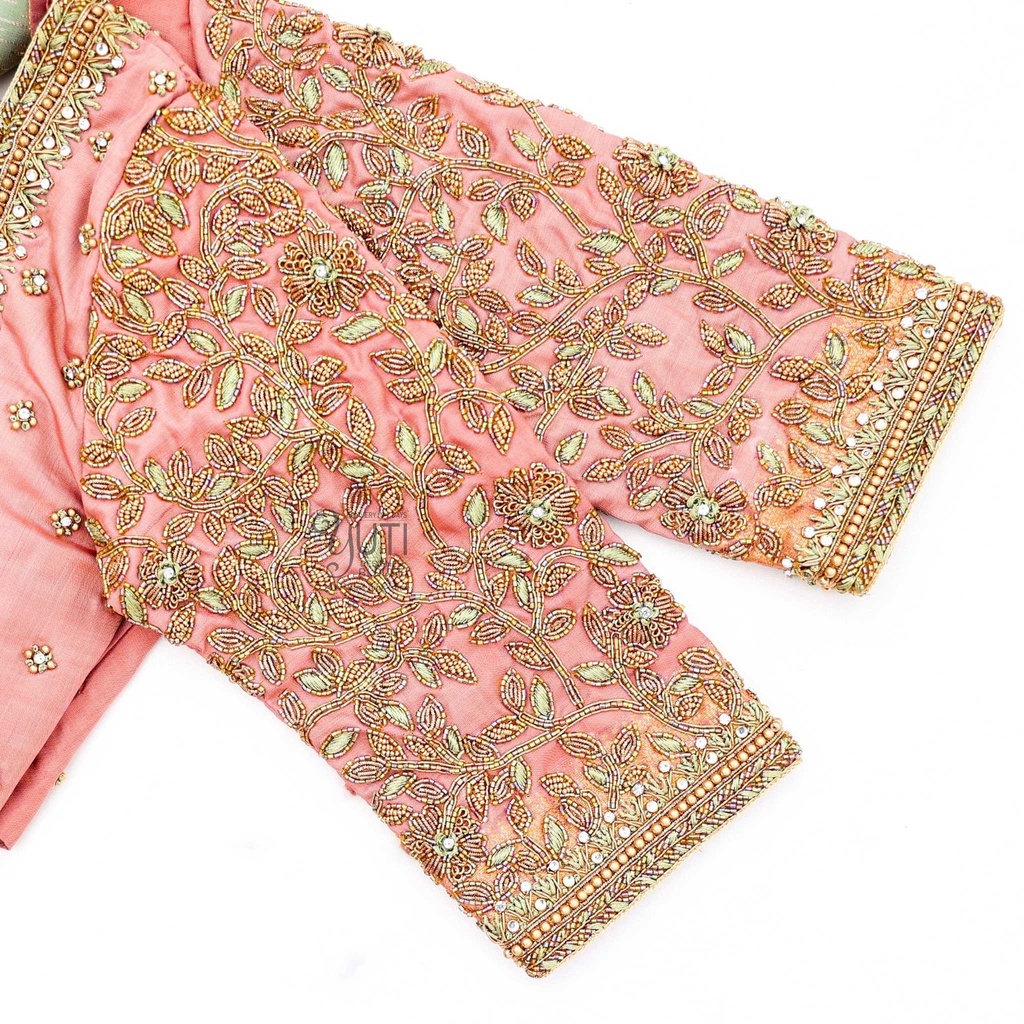 Peach floral bridal blouse Stitching