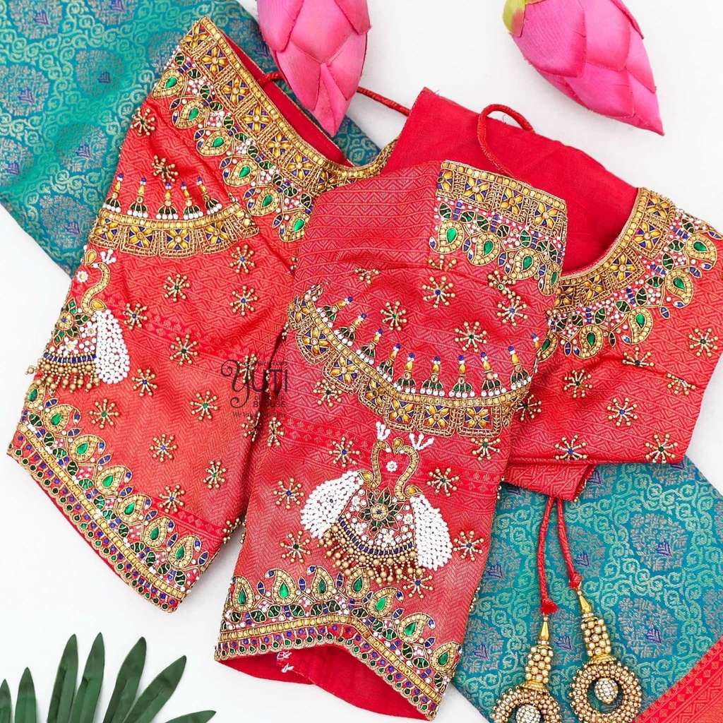 Peach kemp work bridal blouse Stitching