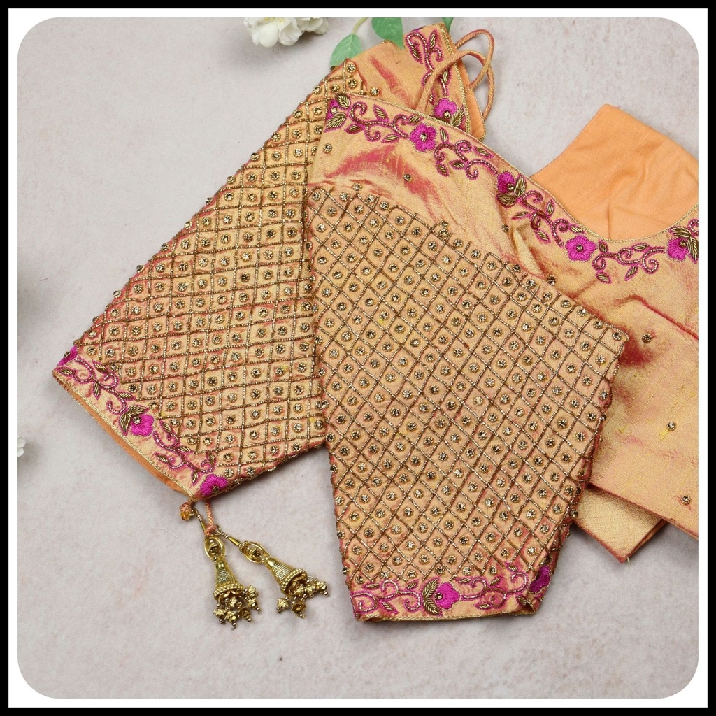 Peach mini diamond Checks Design Stitching