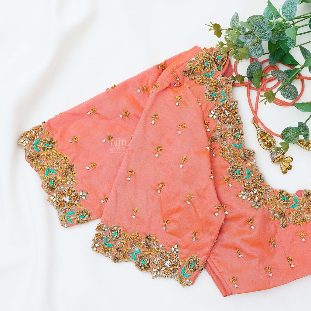 Peachy Pink hand embroidery blouse Stitching