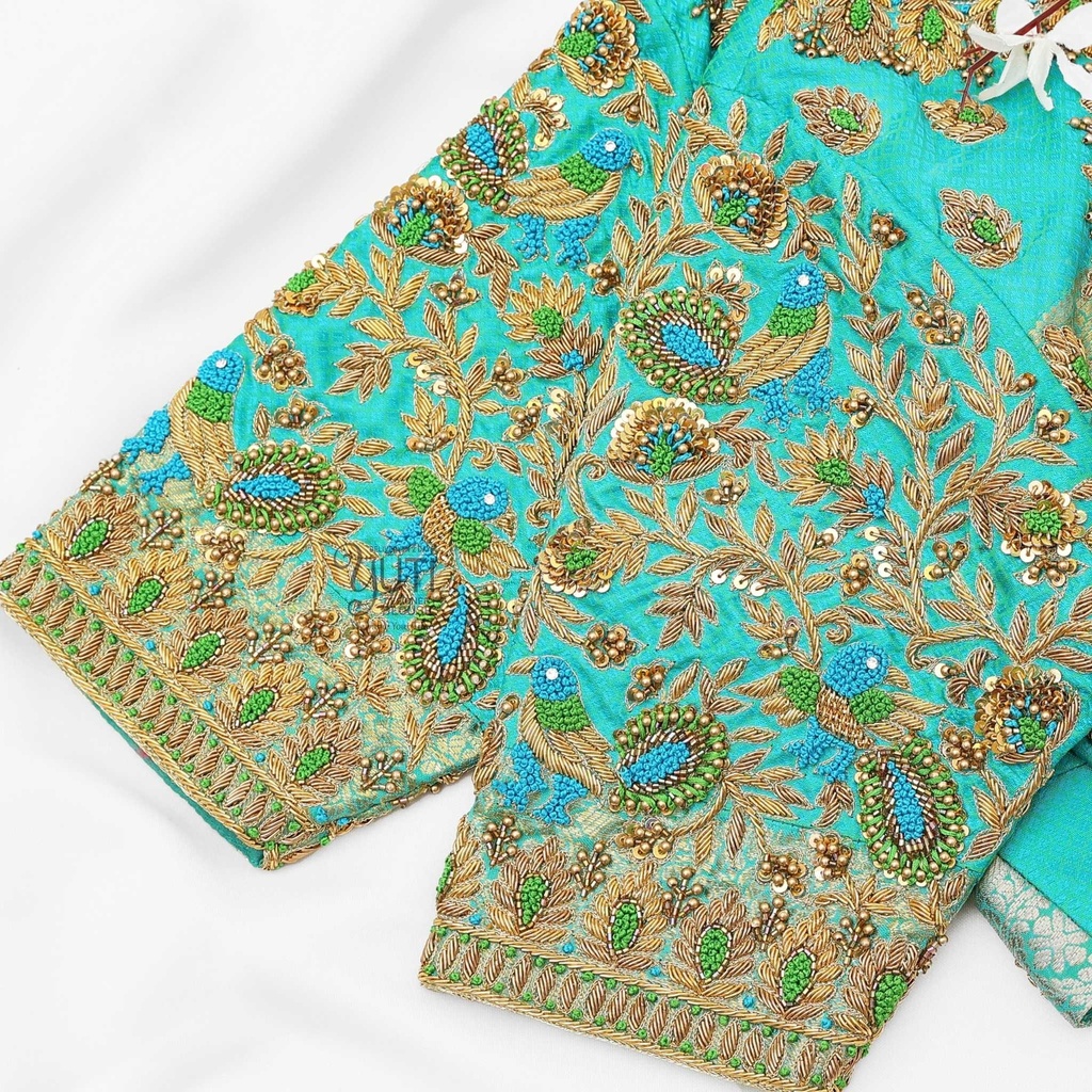 Peacock with floral design blouse Stitching