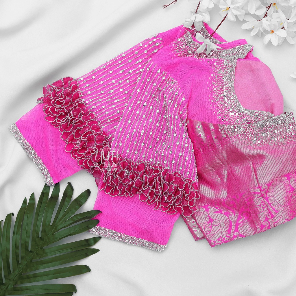 Pink 3D floral stardust  Stitching