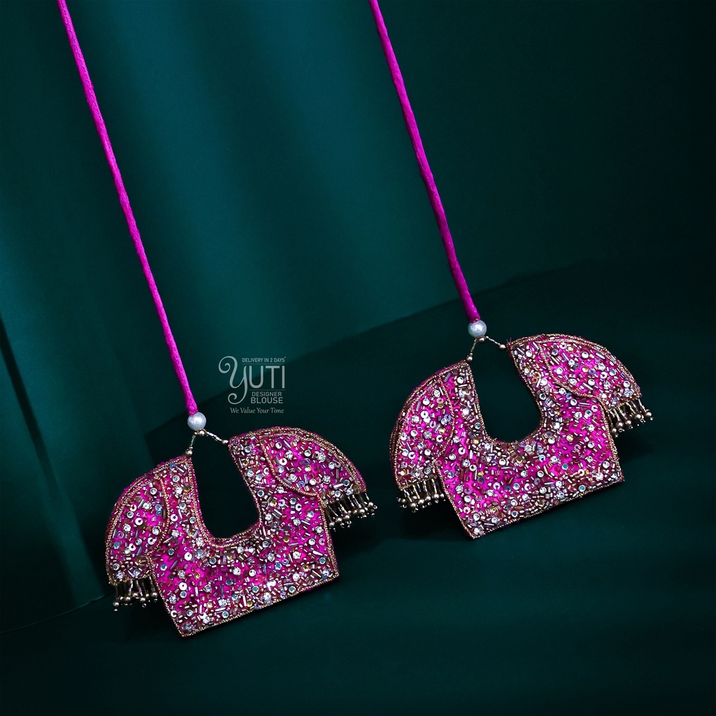 Pink Blouse design tassel Stitching