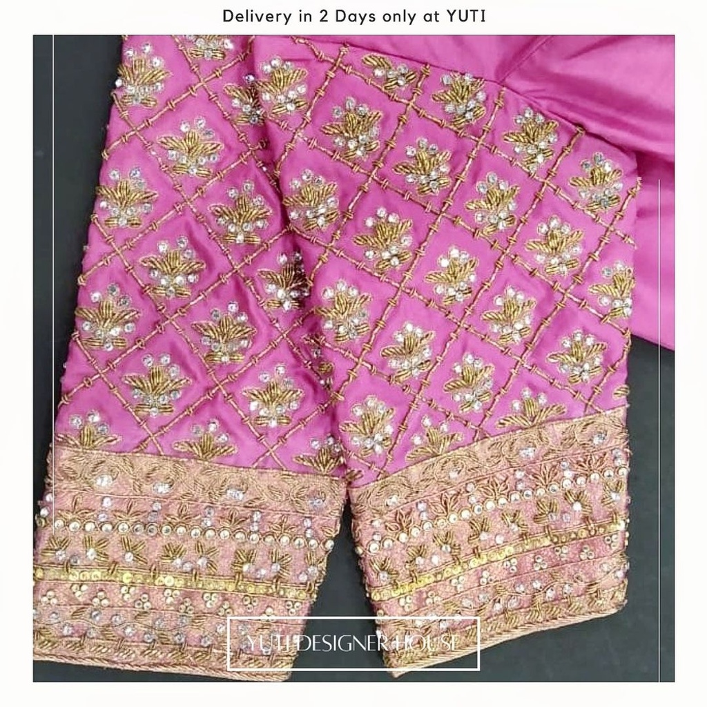 Pink Checks Zardosi Design Stitching