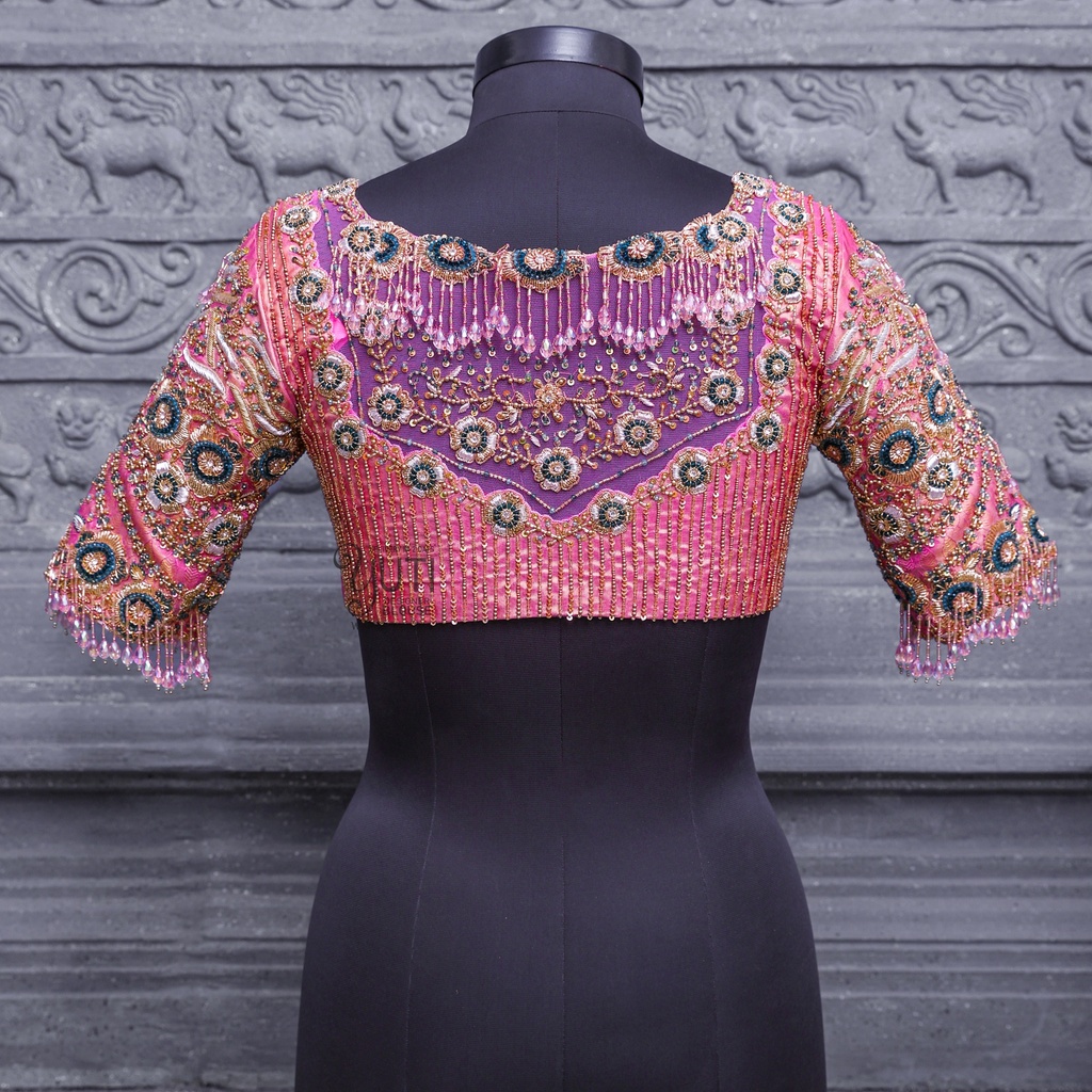 Pink Floral Blouse Stitching