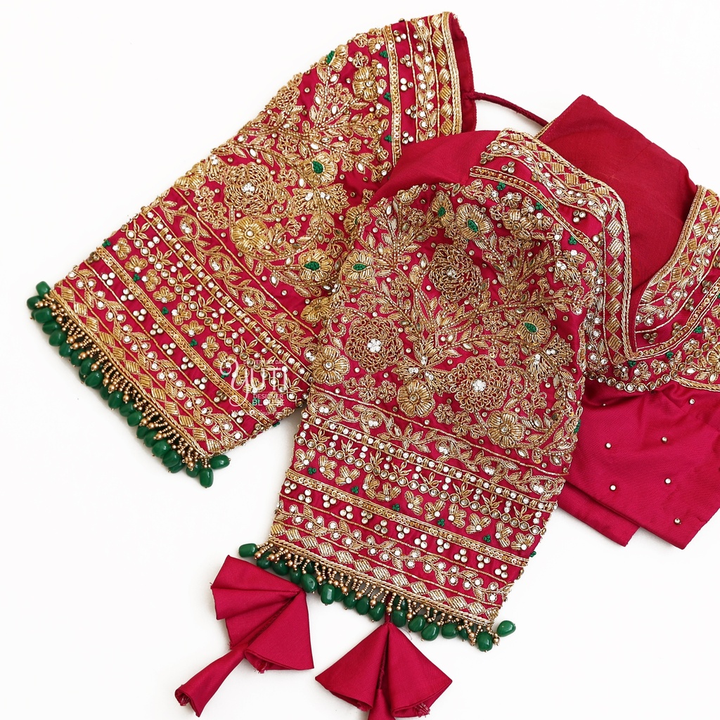 Pink Floral Bridal Blouse Stitching
