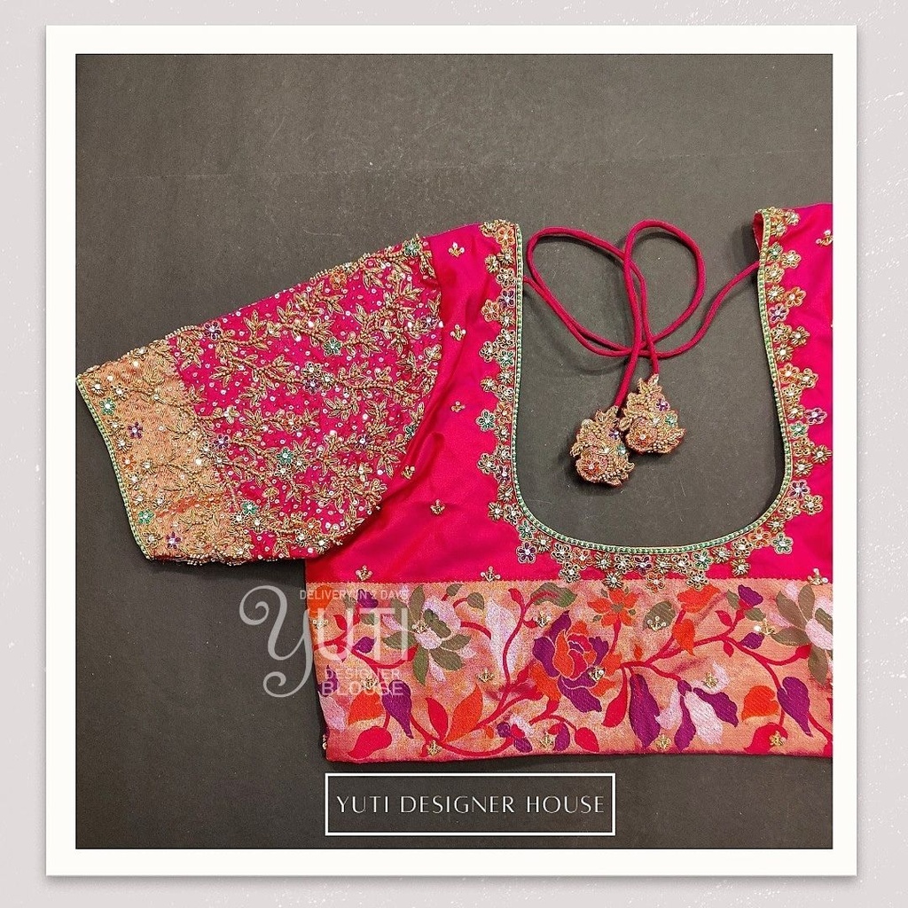 Pink Floral bridal Design Stitching