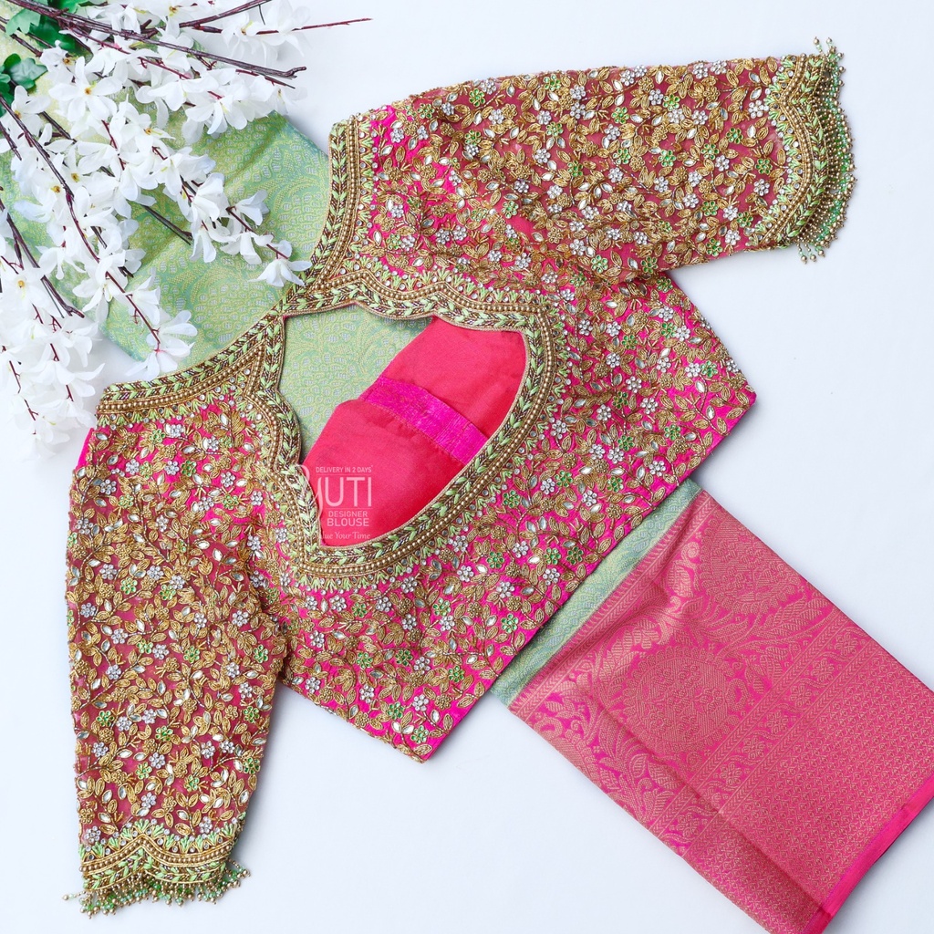 Pink Mini Floral Bridal Blouse Stitching