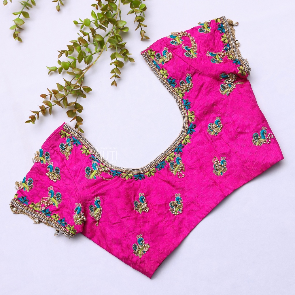 Pink Pattern Aari Work Bridal Blouse Design | SIZE 34 (adjustable up to 30 - 36) Stitching
